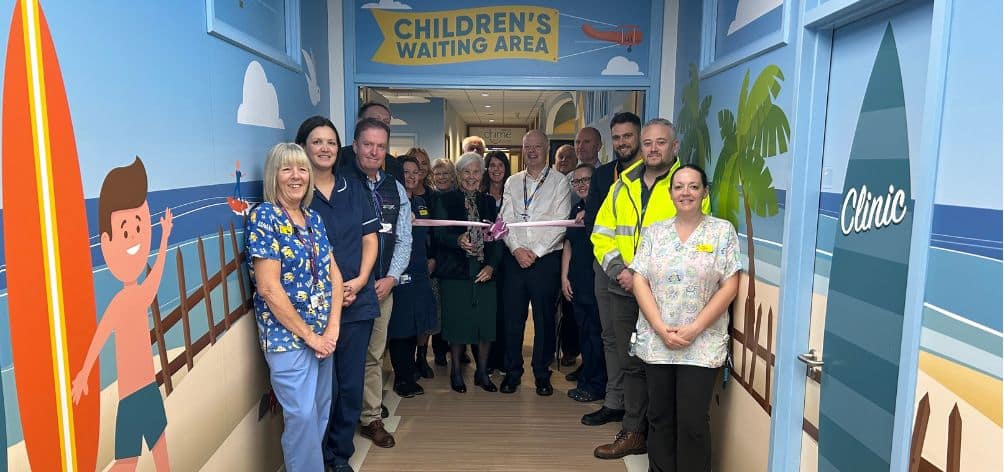 Angela Gallagher Memorial Fund trustees, hospital staff and contractors from Arque and Nevada Construction officially open the new children’s outpatients department at the RD&E Hospital.