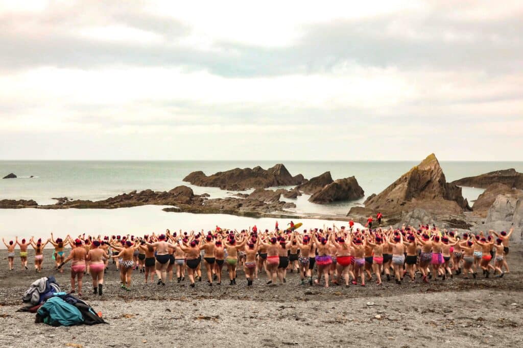 Hundreds of women took part in a topless sea swim at Tunnels Beaches in Ilfracombe on Sunday in aid of Royal Devon Hospitals Charity. Picture by Charmain Lovett Photography