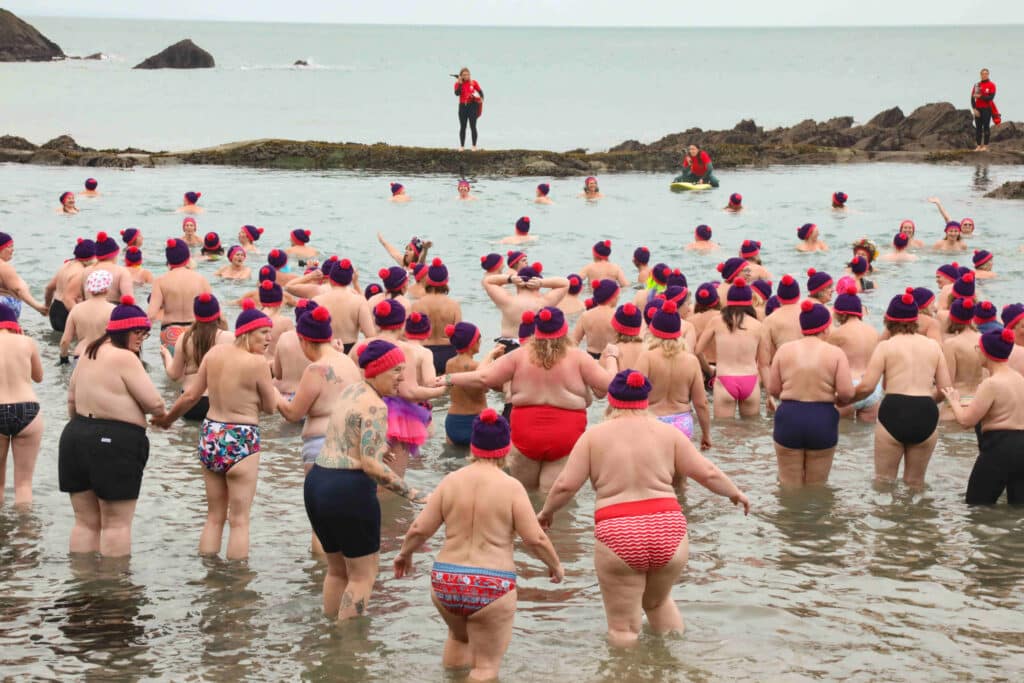 Hundreds of women took part in a topless sea swim at Tunnels Beaches in Ilfracombe on Sunday in aid of Royal Devon Hospitals Charity. Picture by Charmain Lovett Photography