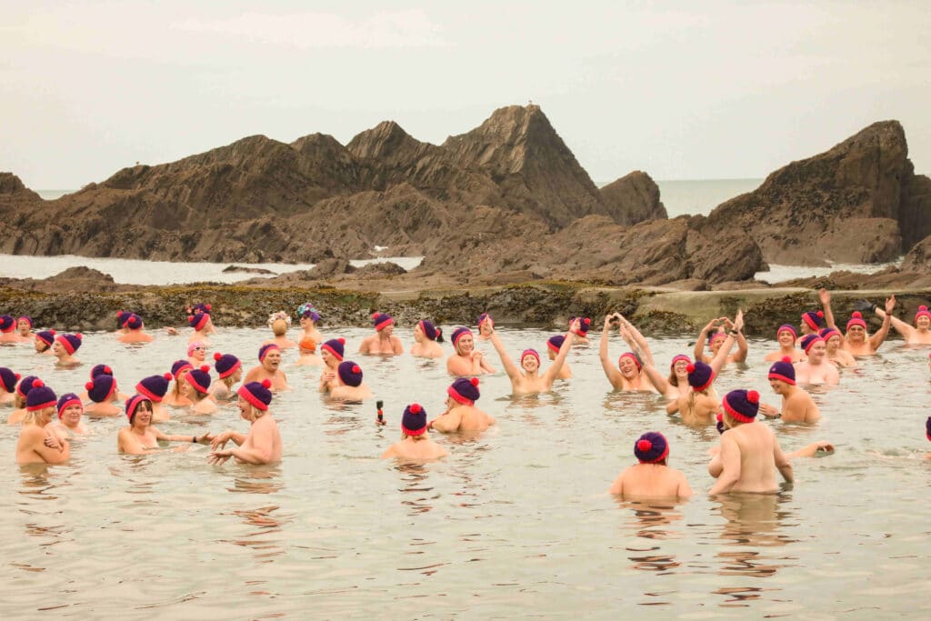 Hundreds of women took part in a topless sea swim at Tunnels Beaches in Ilfracombe on Sunday in aid of Royal Devon Hospitals Charity. Picture by Charmain Lovett Photography