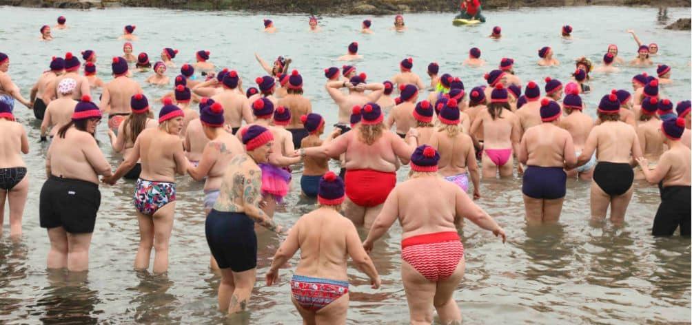 Hundreds of women took part in a topless sea swim at Tunnels Beaches in Ilfracombe on Sunday in aid of Royal Devon Hospitals Charity. Picture by Charmain Lovett Photography